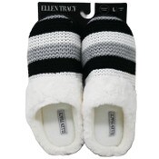 Wholesale - S-XL WOMEN BLK STRIPPED KNIT SLIPPER W/FAUX FUR COLLAR ELLEN TRACY C/P 18